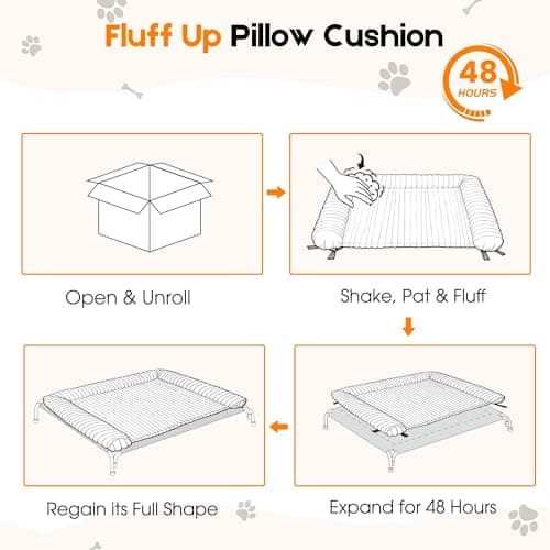 Elevated Dog Bed with Removable Fluffy Pillow Cushion, Raised Pet Cot Washable Bolster, Dog Couch Sofa, Anti Slip Feet, Breathable Mesh, Matte Black, 36"×26" - Thumbnail 3