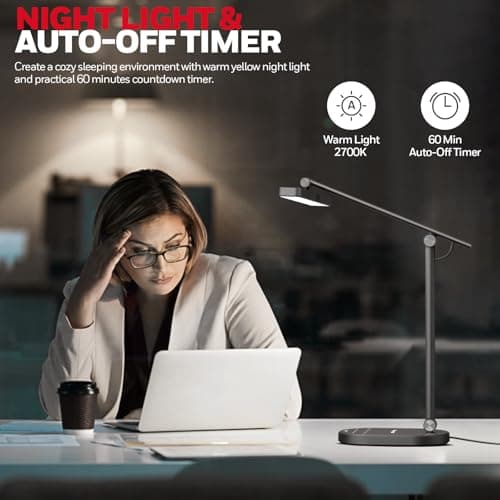 Honeywell Desk Lamp for Home Office, H4 Sunturalux™ Eye-Caring LED Desk Light, 700LM Dimmable Desk Lamp with Timer, Adjustable Desk Reading Light, Touch Auto Dimming Table Lamp for Study, Bedroom - Thumbnail 6