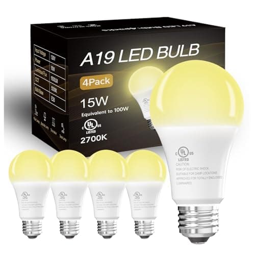 dalattin 4 Pack LED Bulbs Soft Warm 2700K, 100 Watt Equivalent A19 Standard Bulbs, E26 Base, 1500 LM, Efficient 15W Energy Saving, Non-Dimmable, 80+ CRI, 120V, UL Listed, for Living Room, Office - Image 1