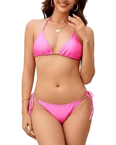 jabeick Bikini Sets for Women Two Piece Swimsuit Gold Beads Adjustable Straps Bathing Suit Triangle Cheeky String Bikini Sets - Image 1