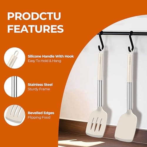 FINENUT Silicone spatula Solid&Slotted Turner Set of 2, for Flipping Fish Pancake Egg,Scratch-Proof for Nonstick Pans,446°F High Heat Resistant BPA-Free Kitchen Cooking(Khaki) - Thumbnail 4