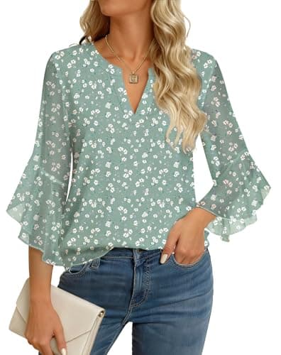 GKBK Womens 3/4 Sleeve Tops Dressy Casual Business Work Blouses Office Wear Ladies Shirts Interview Formal Flowy 2025 Spring Summer Fitted Wedding Wear Green XL - Image 1