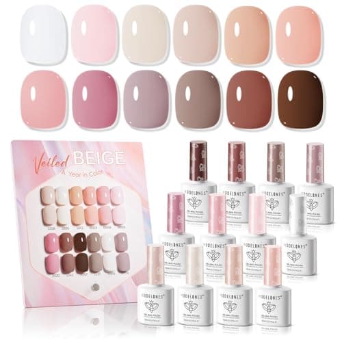 modelones 15ML Gel Nail Polish Set 12Pcs, Nude Pink Milky White Beige Skin Tones Neutral Brown Hema-free Gel Polish Spring Kit Same Color Same Bottle Soak Off Gel Polish Set Manicure Nail Art - Image 1