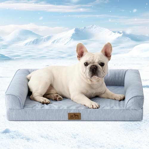 Cooling Dog Bed, Orthopedic Foam Dog Bed with Sides, Removable Washable Cover & Waterproof Lining and Nonskid Bottom, Comfortable Pet Beds for Small Dogs, Blue (30" L x 20" W x 6" Th)