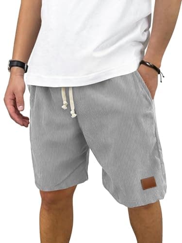 Hardaddy Mens Corduroy Shorts Casual Elastic Waist Drawstring 2026 Summer Beach Lounge Short(Light Grey 5X-Large) - Image 1
