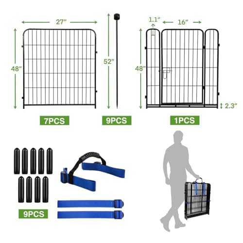 ADAVIN Tall Garden Fences and Borders for Dogs, Low Threshold Door, 48 in(H) 8 Panels Total 17.7 Ft(L) Dog Fences for The Yard, Modular Fencing, Garden Fence with Gate, Pet Fence - Thumbnail 3