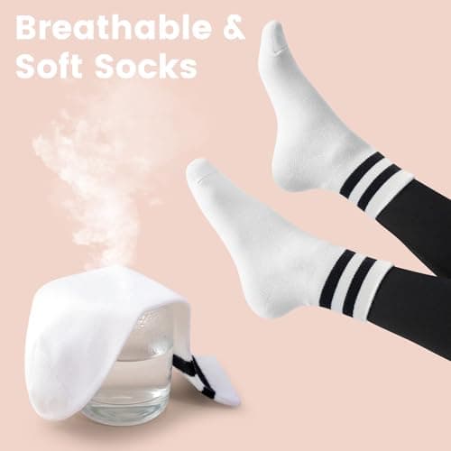 SISOSOCK Quarter Crew Cotton Socks for Women Striped Athletic Casual Breathable Socks 6-10 Pairs with Gifts Box - Thumbnail 4