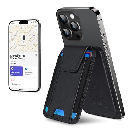 ExtreLife for Magsafe Wallet, Works with Apple Find My, Strongest Magnetic Wallet for iPhone 16/15/14/13/12 Series, Privacy Flap, Adjustable Stand, RFID Blocking, Black - Image 1