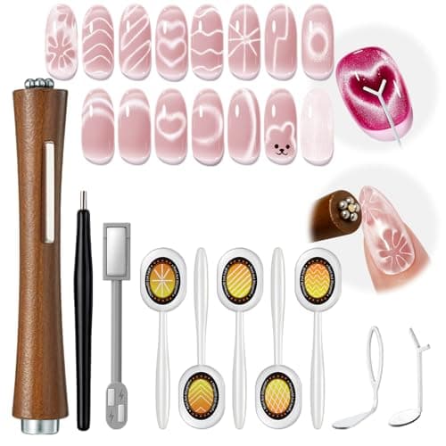 modelones Cat Eye Gel Polish Magnet for Nails, Black CatEye Magnet Tools Heart&Hole Square Powerful 3-in-1 Magnetic Pen Double Head Lollipop Magnetic Gel Polish Heart French Floral Effect Gift 10PCS - Image 1