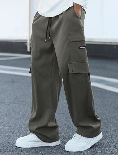 ZAFUL Men's Cargo Pants Digital Camouflage Branch Shaped Print Drawstring Waist Loose Casual Trousers with Pockets (3-Dark Grey, S) - Thumbnail 5