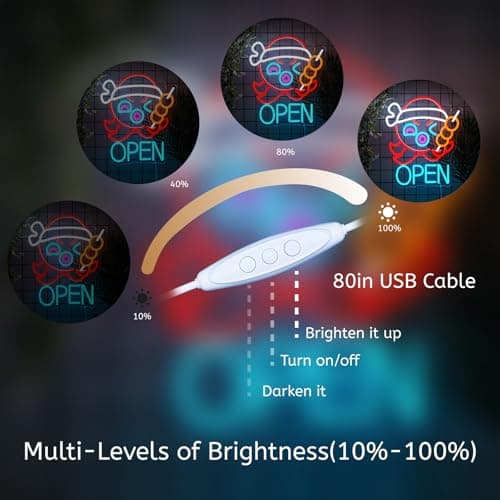 Open Neon Sign for Wall Decor Takoyaki Octopus Ball Neon Light USB Powered LED Dimmable for Japanese Street Food Shop Anime Sushi Bar Cafe Kitchen Bar Gift Japanese Culture Lover - Thumbnail 6