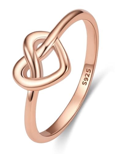 Bestyle Silver Rose Gold Celtic, Dainty Cute Heart Knot, Simple Finger Band Stacking, Eternity Love Band Ring for Her, Great Celtic Jewelry for Women,Size 5 - Image 1