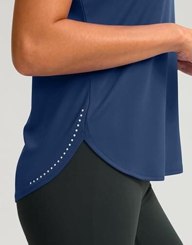 YYV Women's Workout Tank Tops Lightweight Sleeveless Workout Tops Loose Fit Yoga Athletic Running Shirts(Navy X-Small) - Thumbnail 5