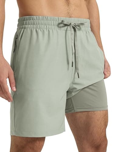 Arcweg Mens Swim Trunks 7 inch Quick Dry Athletic Shorts Casual Swimwear for Men with Mesh Liner & Zipper Pocket Light Grey Green - Image 1
