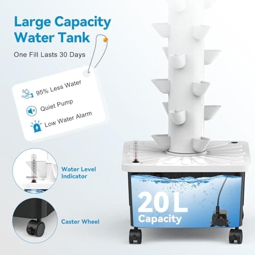 JESLED Hydroponic Tower with 5000K Full Spectrum Grow Lights, 45 Pods Vertical 15 Tiers Hydroponic Tower, Hydroponics Growing System for Indoor Herbs, Fruits and Vegetables, High 66.2" - Thumbnail 5
