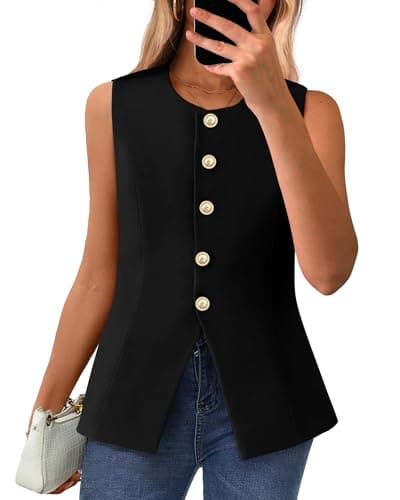 BTFBM Summer Sleeveless Blazer Vest For Women Dressy Button Down Round Neck Business Casual Outfits Work Suit Vests Tops(Black, XX-Large) - Image 1