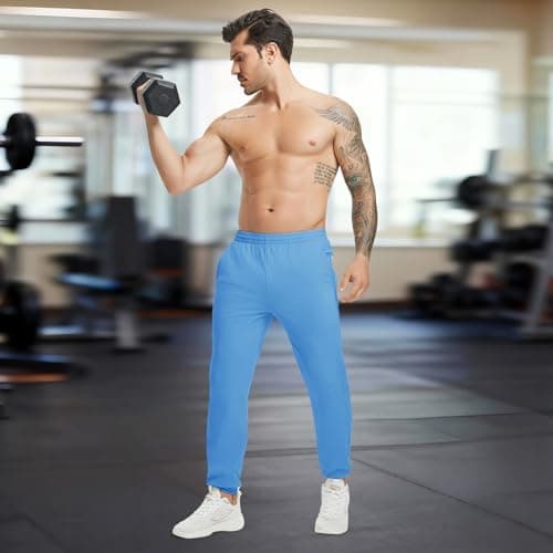 M MAELREG Fleece Lined Joggers Men with Pockets Athletic Workout Golf Pants Winter Casual Trousers Mens Sweatpants Sky Blue - Thumbnail 3