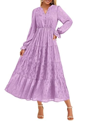 KIRUNDO Spring Wedding Guest Dresses for Women 2026 Maxi Floral Long Sleeve Elegant Ruffle Tiered Flowy Party Long Dress(Purple, XX-Large) - Image 1