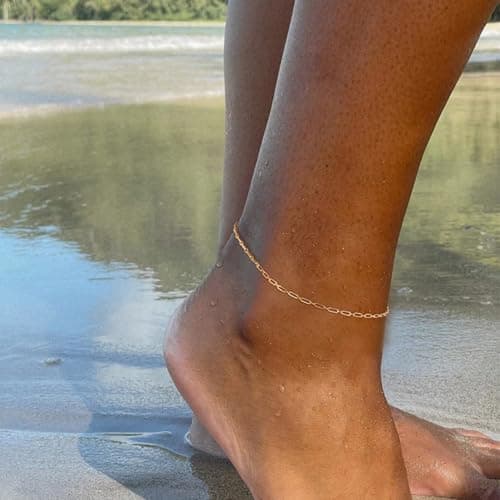 LOYATA Anklet Bracelet 14K Gold Plated Dainty Anklet Chain Waterproof Gold Chain Anklet for Women Cuban Beach Anklet Jewelry Gifts for Women 1 - Thumbnail 2