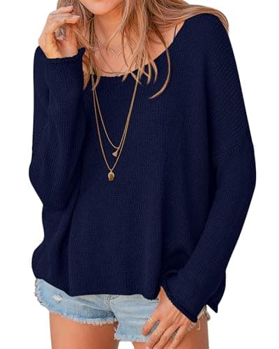 PRETTYGARDEN Women's Oversized Sweaters 2026 Casual Long Sleeve Scoop Neck Pullover Tops Loose Cozy Knit Spring Outfits(Navy Blue,XX-Large) - Image 1