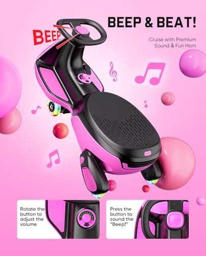 FanttikRide N10 Classic Electric Wiggle Car with Pedal, Type-C Rechargeable Battery, One-Click Detachable Mop, GlideWiz, Anti-Rollover, Flashing Wheels, Bluetooth, for Ages 3 and Up, 150 Lbs, Pink - Thumbnail 5