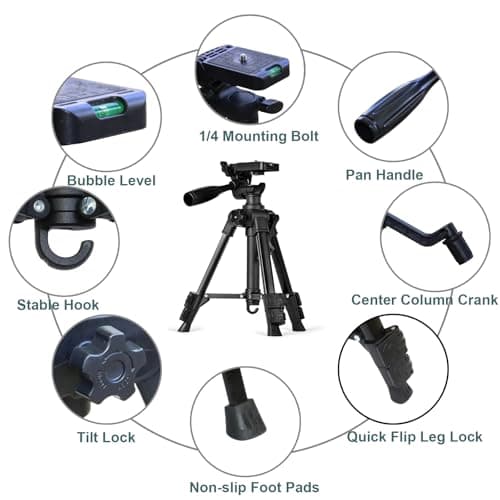 Small Tripod for Camera, Mini Tripod for Projector, Phone, DSLR, Laser Level, Portable Adjustable 11"-25" Height, 5 lbs Capacity, 360 Rotation, Includes Carry Bag and Phone Holder - Thumbnail 6