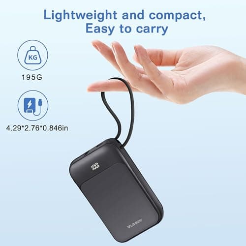 VONUV Magnetic Power Bank 10000mAh, Wireless Portable Charger with 15W Max Fast Charging & Built-in USB-C Cable, 22.5W PD LED Display Battery Pack Compatible with iPhone 17/16/15, Samsung Galaxy - Thumbnail 4