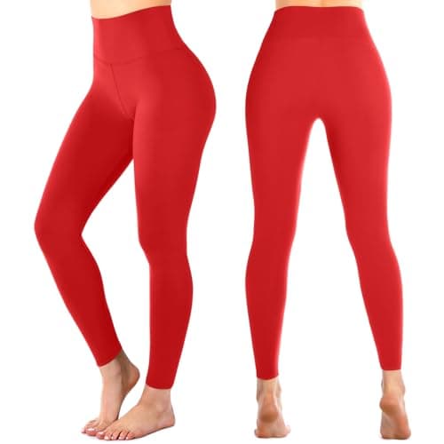 Leafigure High Waisted Leggings for Women- Soft No See-Through Yoga Pants for Gym Workout Running Red XXL - Thumbnail 2