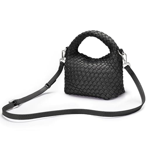 Vegan Leather Woven Crossbody Bag,Mini Hobo Handbags,Crossbody purse for Women, Small woven tote bag with Adjustable straps (Black) - Thumbnail 3