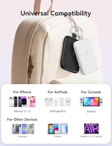 RORRY Portable Charger, 10000mAh PD 30W Fast Charging Portable Charger Power Bank with Built-in Cables, Travel Keychain Charger Battery Pack for iPhone 17/16/15/14/13/12, for AirPods 2/3/4/Pro, Green - Thumbnail 6