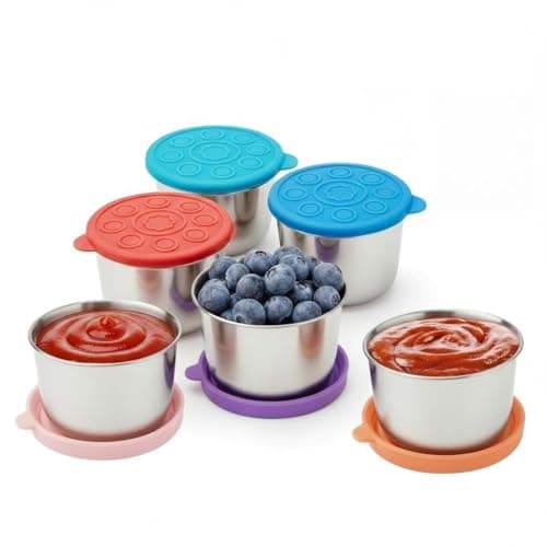 Newception 6pcs 1.6oz Stainless Steel Condiment Cups with Leak-Proof Lids - Perfect for salads, dips, and sauces. Portable design ideal for picnics, travel, and meal prep. Reusable & easy to clean