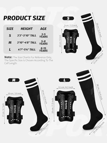 Hryrbay Kids Soccer Shin Guards and Socks Toddler Soccer Shin Pads Protective Defender Gear for Boys Girls Ages 3-15 Great for Training, Matches, Inspired by The World Cup Black S - Thumbnail 2