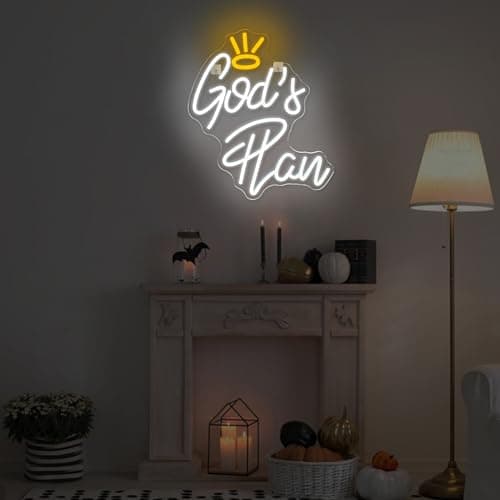 WLHOPE God's Plan Neon Sign White Led Neon Signs for Wall Decor, God Neon Signs USB Powered Letter Neon Light Signs for Bedroom Living Room Home Bar Wedding Party Decoration - Thumbnail 5