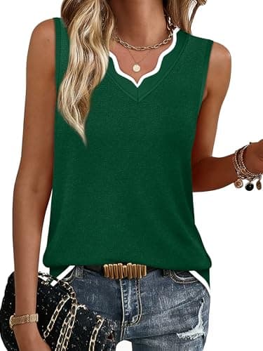 Sweater Vest for Women Trendy Summer Tops 2026 Plus Size Spring Clothes V Neck Business Casual Sleeveless Tank Tops Beach Fashion Travel Outfit Idea Vacation Lightweight Knit Tanks Green XXL - Image 1