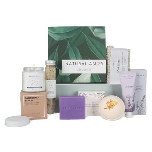 Natural Amor Handmade Spa Gift Set 6 pcs– Includes Citrus Bath Bomb, Lavender Hand Cream, Soap, Bath Salt, Candle – Relaxing Self-Care Kit for Women - Image 1