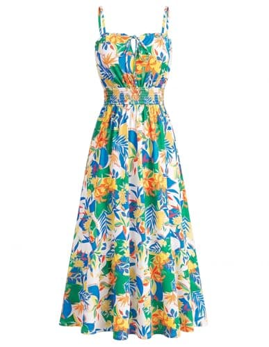 GRACE KARIN Womens Summer Clothes 2026 Boho Floral Maxi Long Dresses Spaghetti Straps Casual Beach Sundress with Pockets Yellow Green Blue Floral S - Image 1