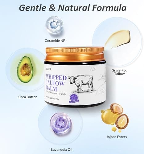 BGDFR Grass-Fed Beef Tallow Balm for Skin, Whipped Cream for Face, Natural Daily Moisturizing for Soft, Smooth Skin, Lavender - Thumbnail 2