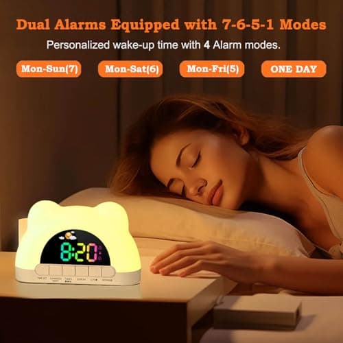 Azyh Alarm Clock for Kids, Ok to Wake Clock with Green Light Red Light, Children's Sleep Trainer,10 Ringtones,3 Brightness, Dual Alarms, Digital Alarm Clock for Adults Boy Girl Toddler Bedroom - Thumbnail 4