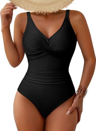 Pink Queen Womens One Piece Swimsuits Tummy Control Bathing Suit Modest Twist Front Swimwear Cruise Vacations Black L - Image 1