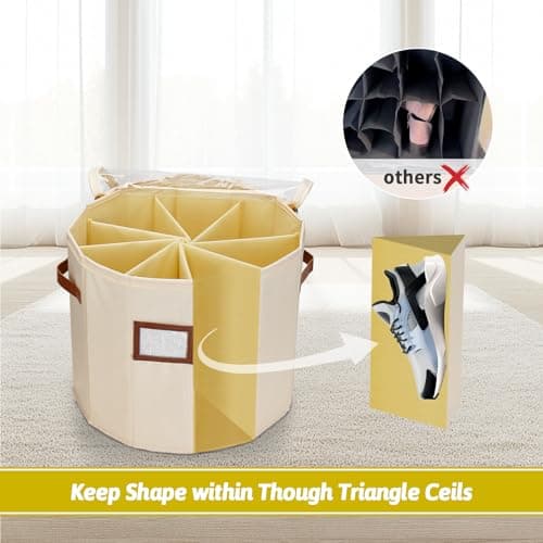 Farafox Round Shoe Organizer for Closet - Foldable Shoe Storage Bin with Clear Lid Compact Zapateras Sandals Organizer Box for Small Spaces Under Bed - D16.9×H13.0 - Thumbnail 4