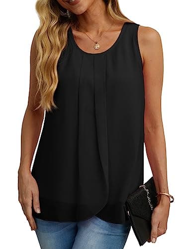 IWOLLENCE Womens Summer Tank Tops Sleeveless Chiffon Double Layers Blouse Loose Round Neck Casual Shirts Black 4X-Large - Image 1