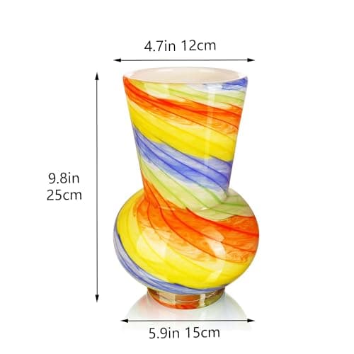 9.8" Hand Blown Glass Bubble Vases for Flowers, Large Decorative Vases for Home Decor Tables Centerpieces, for Women (Wide Mouth) - Thumbnail 5