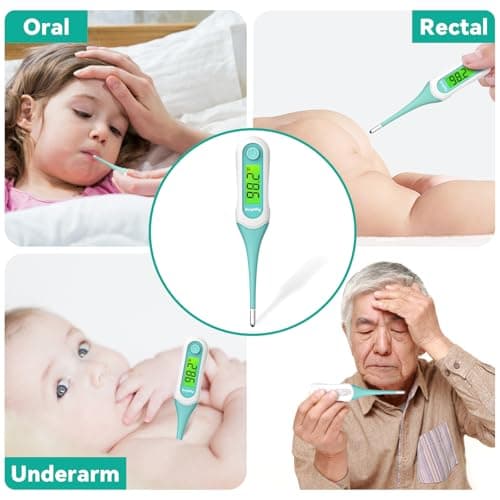 Digital Oral Thermometer, 8s Fast Reading Thermometer for Adults and Kids with 3 Color Backlit and Fever Alarm for Oral, Rectal, Underarm - Thumbnail 6