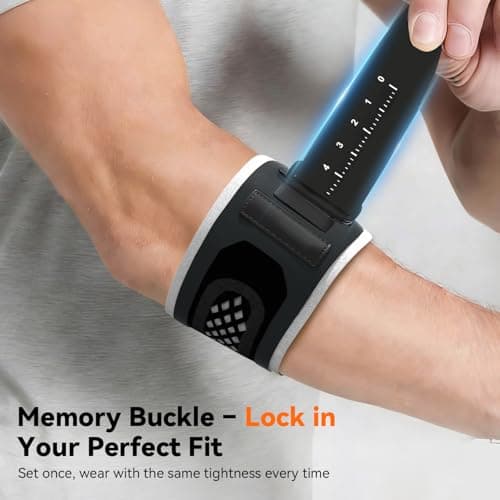 Goldeer Tennis Elbow Brace with 2 Pressure Gel Pad for Men Women, Lightweight Tennis Elbow Strap with Adjustable and Custom Fit Design for Tendonitis and Tennis & Golfers Elbow, Support for Sports(L) - Thumbnail 4