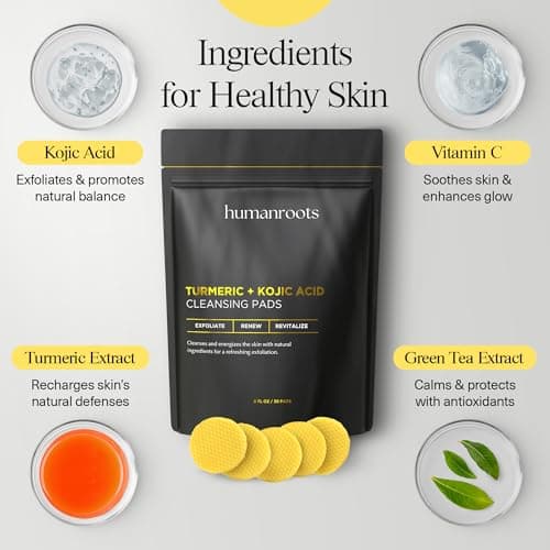 Turmeric Kojic Acid Cleansing Pads - Turmeric Face Scrub Pads with Vitamin C (30 pads), Kojic Acid and Turmeric Cleansing Pads for Exfoliation - Made With Vitamin B5 - Thumbnail 4