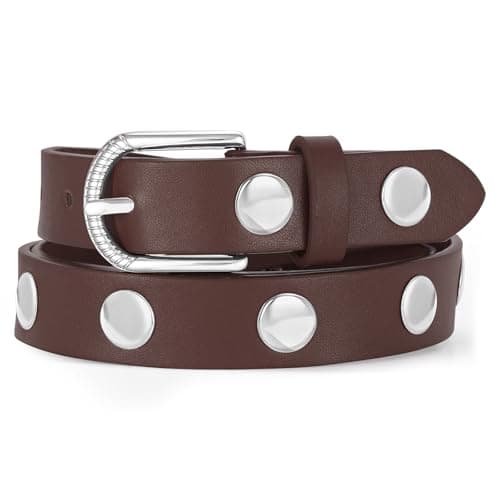 SUOSDEY Women Studded Belt Fashion Leather Belt Ladies Waist Belt Silver Gold Buckle Belt for Jeans Pants Dresses - Image 1