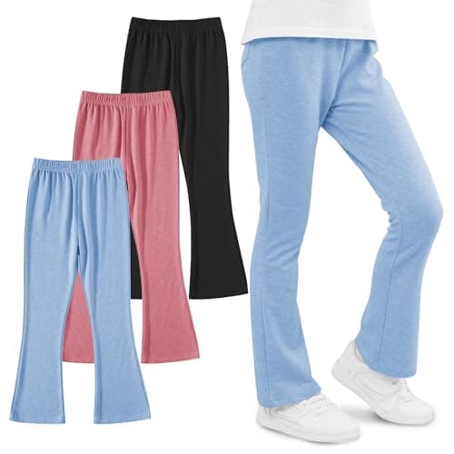 Felpur Girls Flare Leggings Kids High Waist Bell Bottom Pants Casual Leggings for Teen Girls Black/Pink/Blue 10-11Year - Image 1