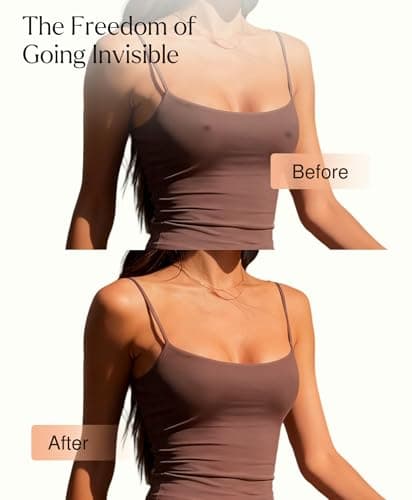 Popilush Nipple Covers for Women - Sticky Bra Reusable Silicone Pasties Waterproof with Travel Case Crème - Thumbnail 2