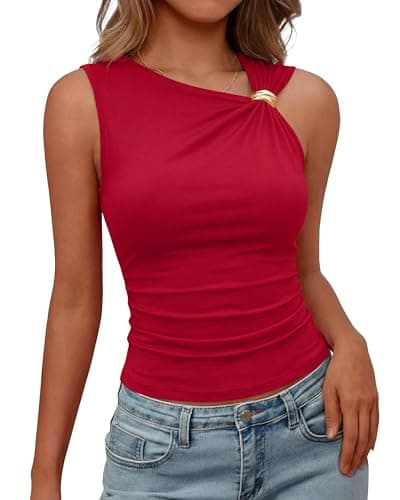 BTFBM Summer Going Out Tops for Women 2026 Asymmetrical Sleeveless Y2k Tank Top Date Night Outfits Fashion Clothing(Red, XX-Large) - Image 1