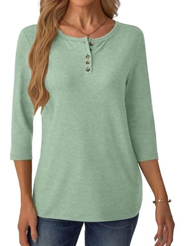 GKBK 3/4 Sleeve Womens Tops Fall Clothes Henley Casual Spring Summer Lightweight Basic Tunic Shirts Green - Thumbnail 4